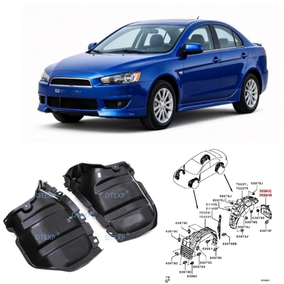 For Lancer CY 2012-2019 Back Mudguard Lining  Rear Fender Inner for Lancer Gt No Clips 2007-2018 Rear Left and Right 2 Pieces