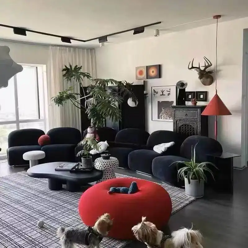 Small steel teeth free combination living room curved Internet celebrity fabric combination sofa