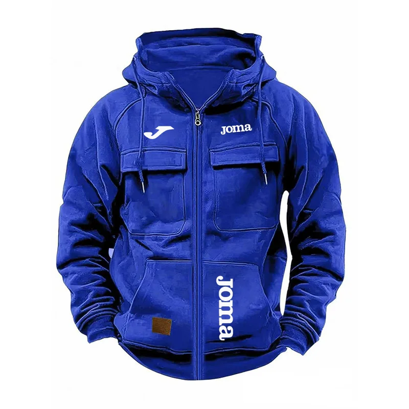 Joma Chaqueta con capucha holgada con forro polar para hombre con múltiples bolsillos Estilo retro americano Primavera Otoño Invierno Ropa de abrigo informal