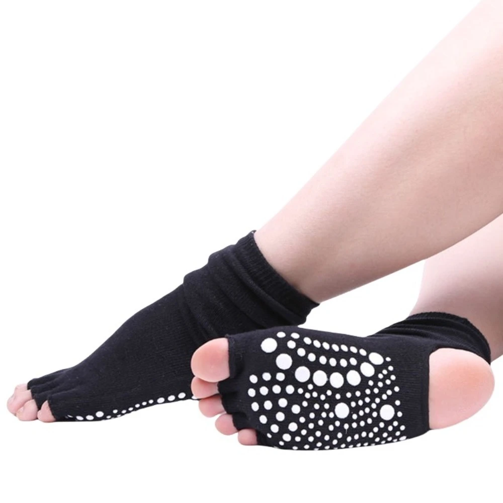 

Cotton Hosiery Yoga Socks Women Adhesive Anti Slip Particles Toe Separation Exposed Sport Five Finger Socks Solid Color