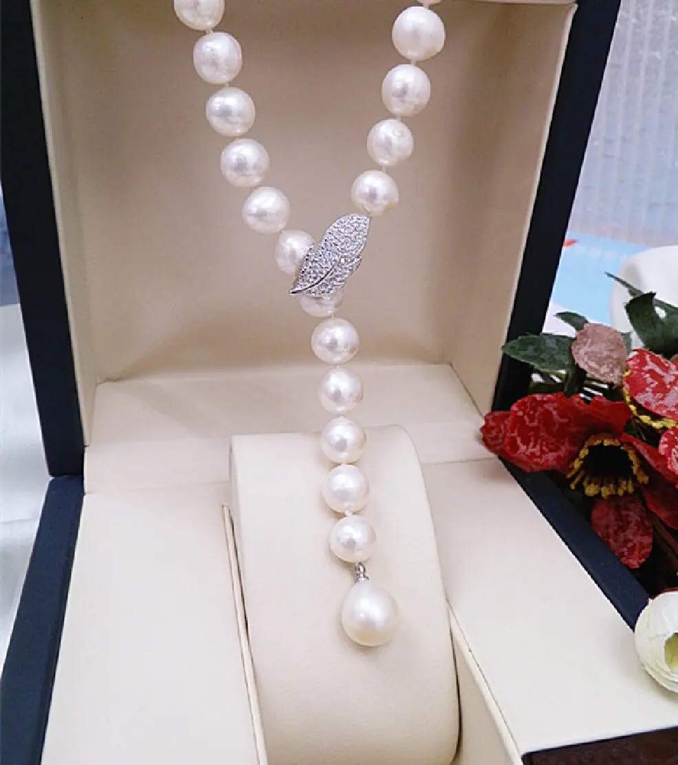 

hot sell 85cm 8-9mm freshwater pearl sweater chain micro inlay zircon long necklace fashion jewelry