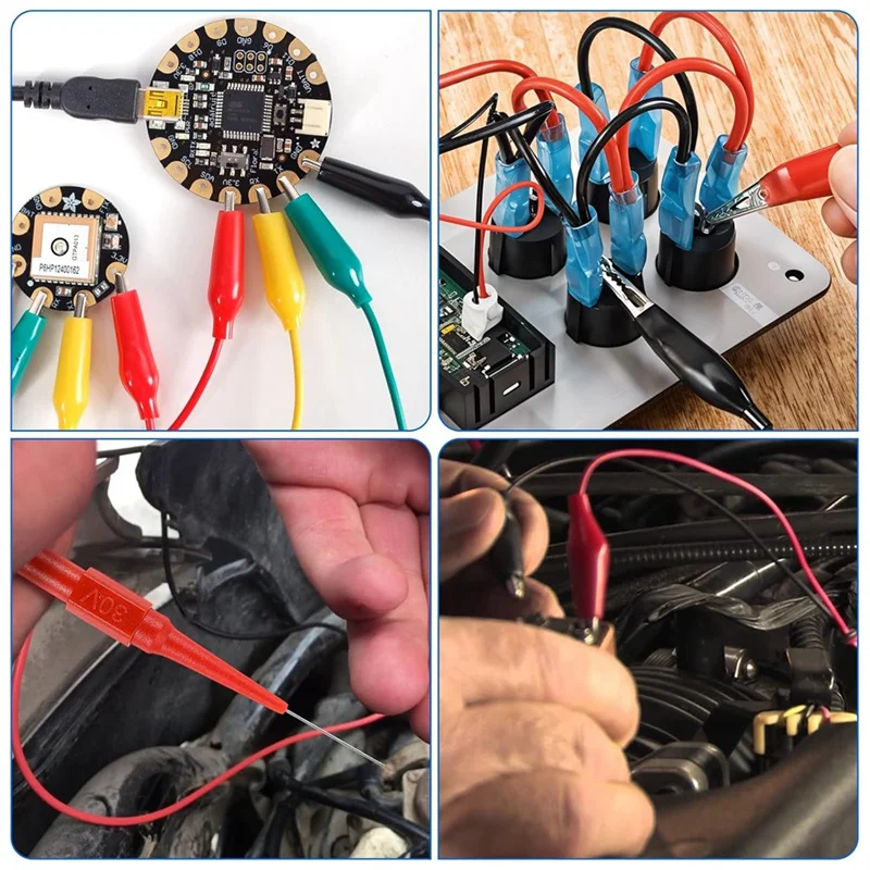 24Pcs Back Probe Kit, Banana Plug To Copper Alligator Clips Test Leads Kit With Alligator Clips-B91B