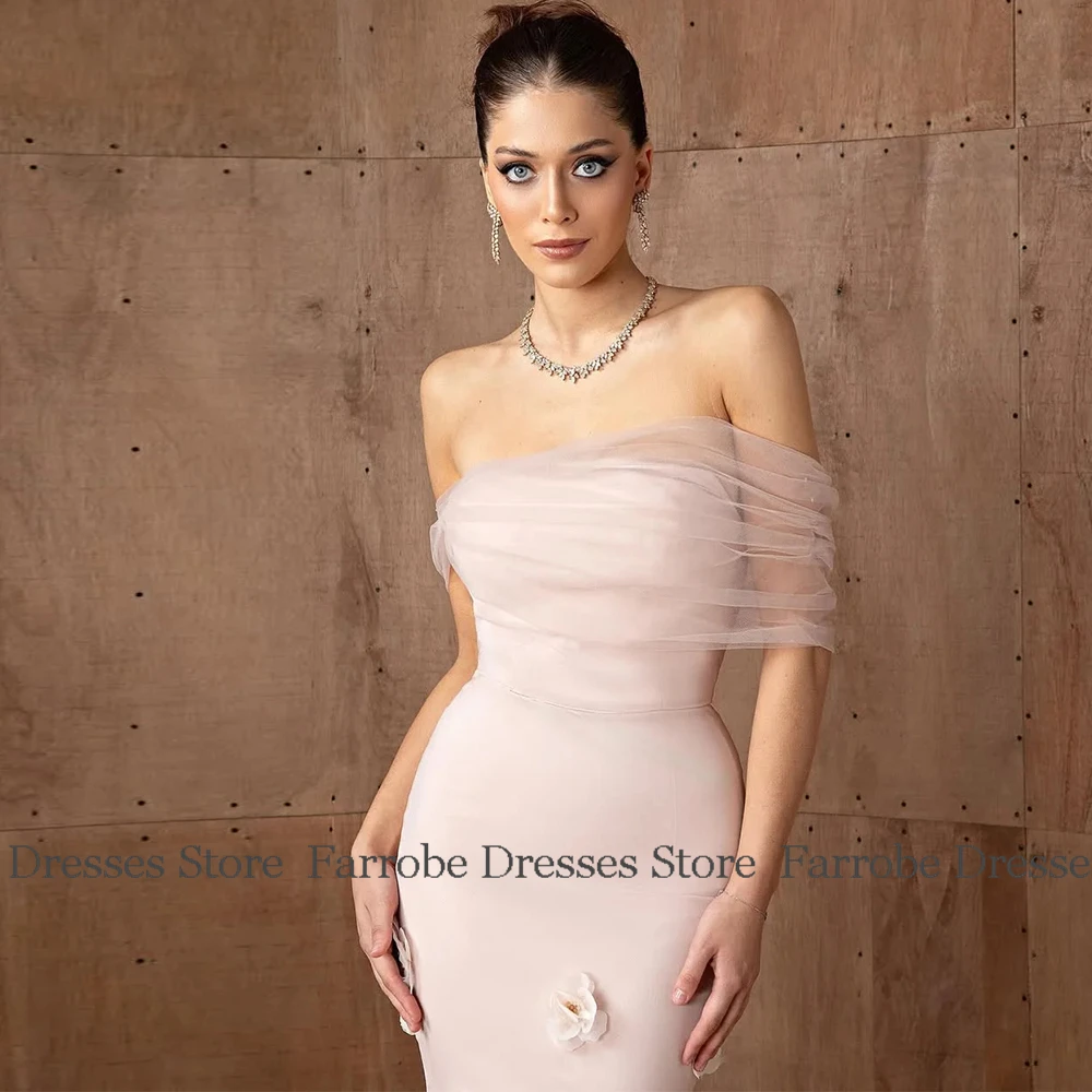 فساتين سهرة نسائية فاخرة من قماش الكريب حورية البحر/البوق فستان عيد الحب وردي عاري الكتفين زهور ثلاثية الأبعاد فستان حفلة موسيقية