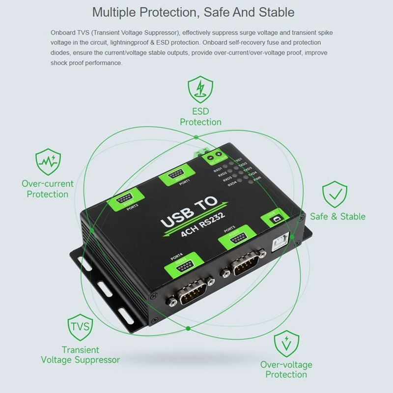 Industrial Isolated USB To 4CH RS232 Converter USB To Serial Adapter FT4232HL Chip Wind/Linux/Android,RS232