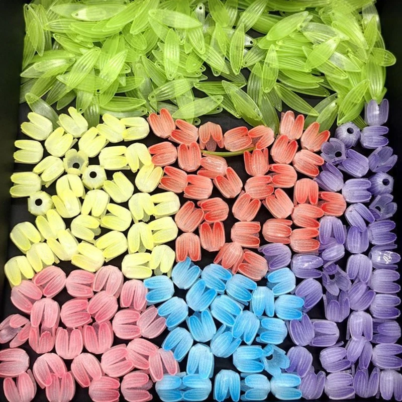 4X7B 50 Pcs Flower Beads Color Print Tulips Bud Craft Supplies for Home Decoration