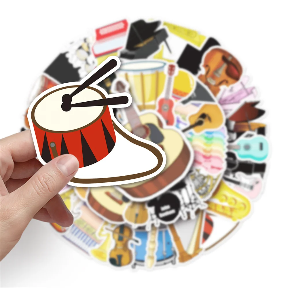 50PCS Cartoon Musical Instrument Guitar Drums Piano Sticker For Toys Luggage Laptop iPad Car Notebook Stickers