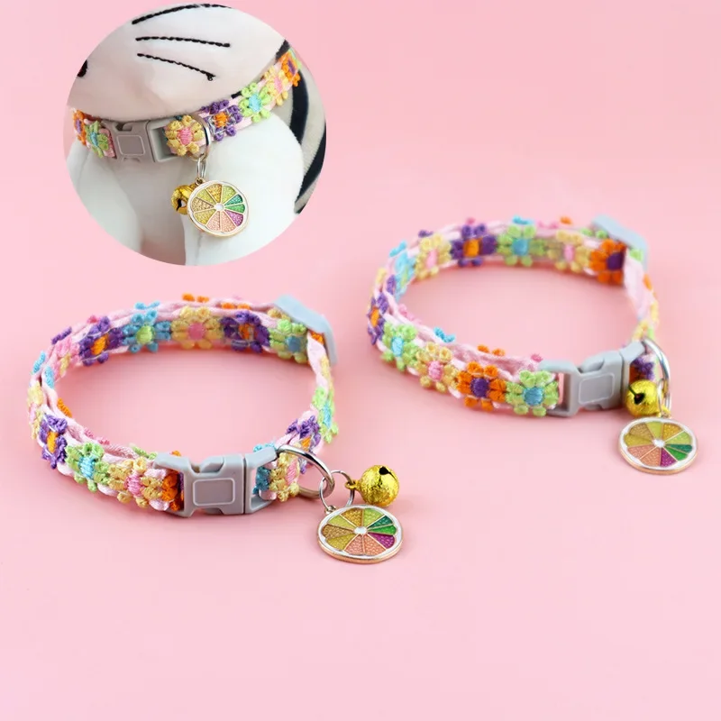 Adjustable Cat Collar Cute Lace Flower Decoration Pet Collar with Bell Alloy Pendant for Cats Puppy Kitten Accessories Chihuahua