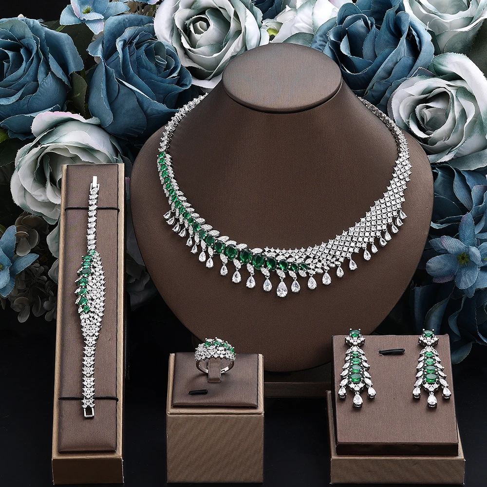 

Luxury Women Necklace Set 4 Pieces Cubic Zirconia Bridal Jewelry Sets Dubai Saudi Wedding Jewelry Set Gift Women