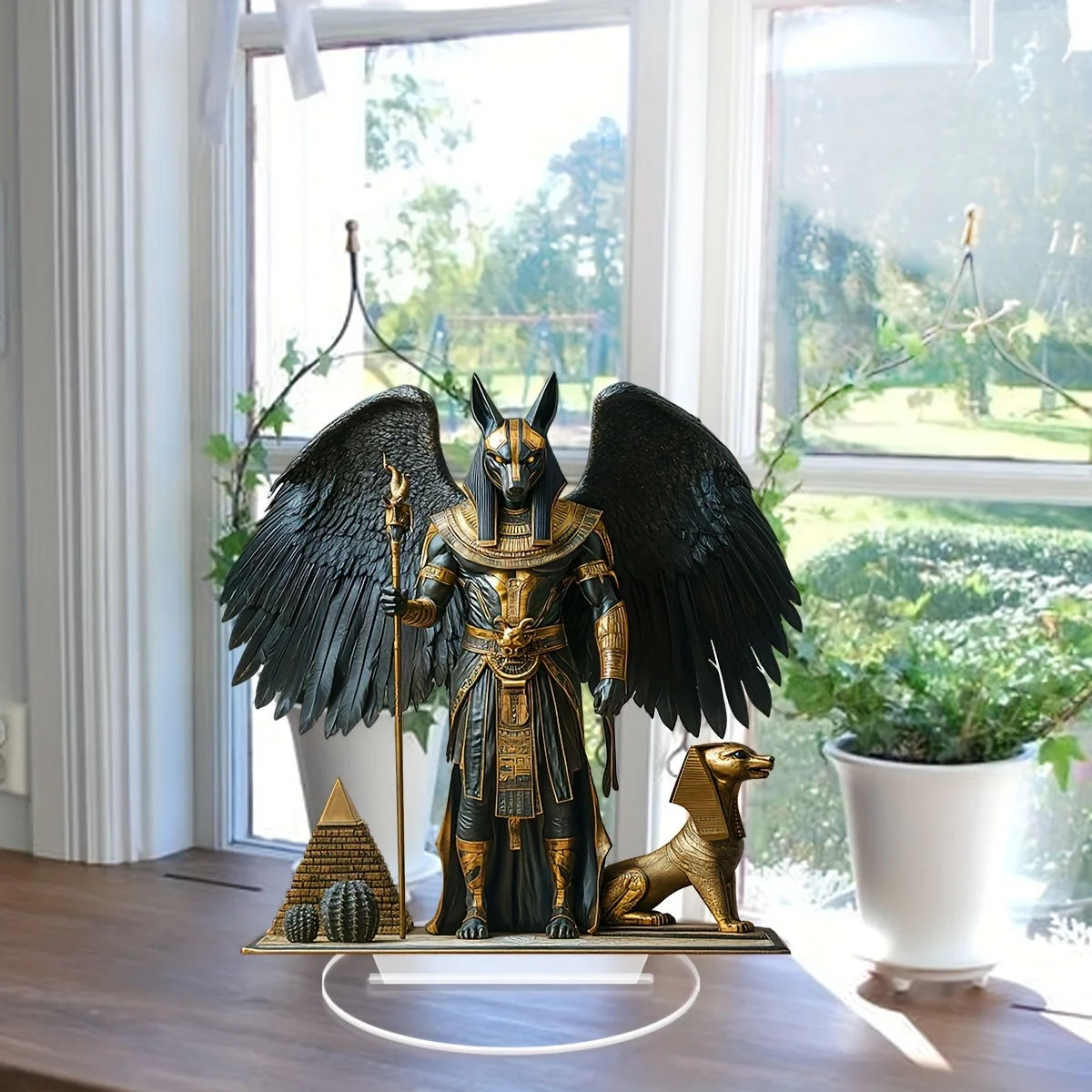 Anubis Egyptian God Acrylic Statue - Bohemian Style Desktop Art With Stand, Perfect Office Window Decoration, Ideal Gift For