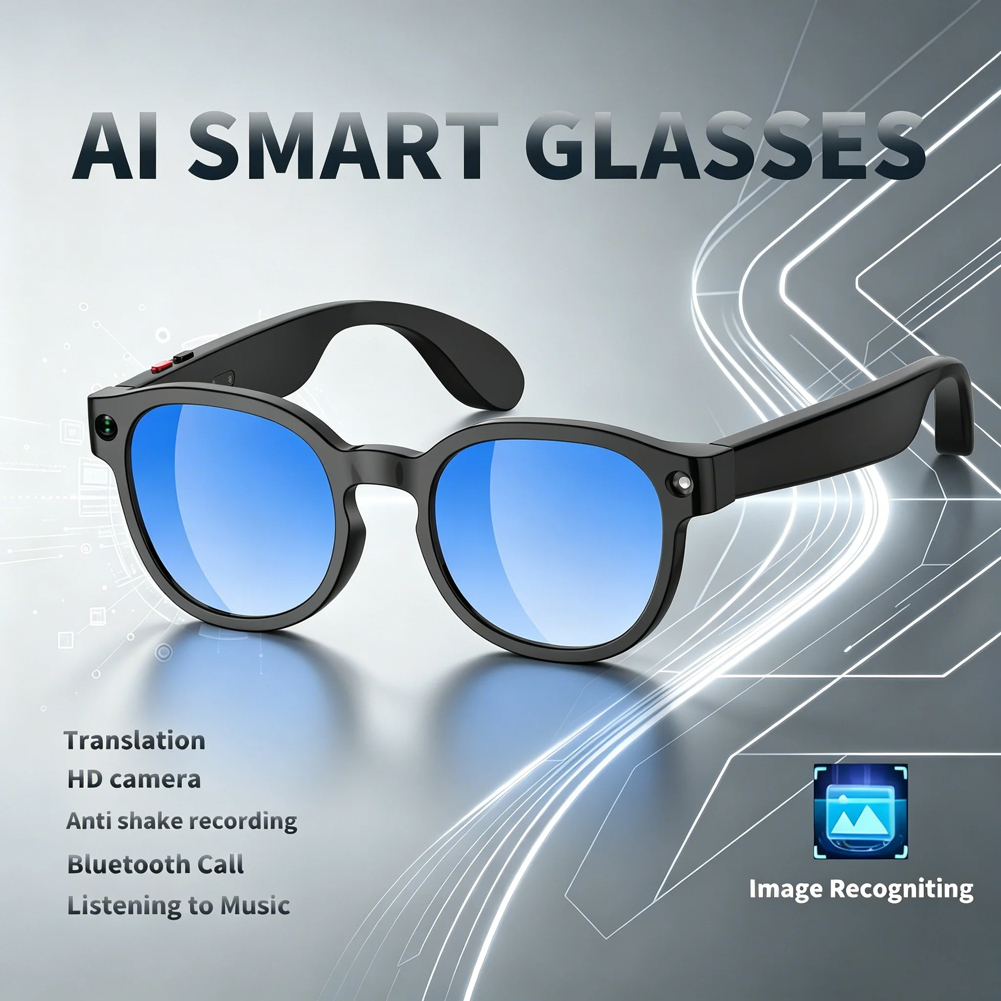 Fashion Ai Smart Translation Camera Clear Lenses Glasses Recording Photo Video Recording Waterproof Call Sunglasses