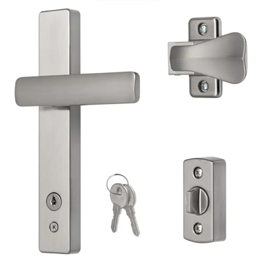 

EL Keyed Lever Mount Latch with Deadbolt, Surface Mount Storm Door Handle Replacement, 2 Posts with Tie Down Screw
