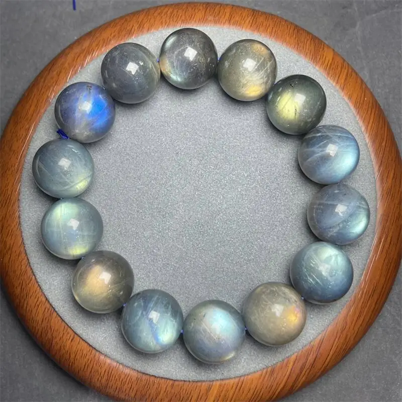 14/16/17MM Natural Gray Moon Stone Bracelet Women Men Handmade Stretch Rope Luxury Jewelry Energy Healing Gift 1PCS