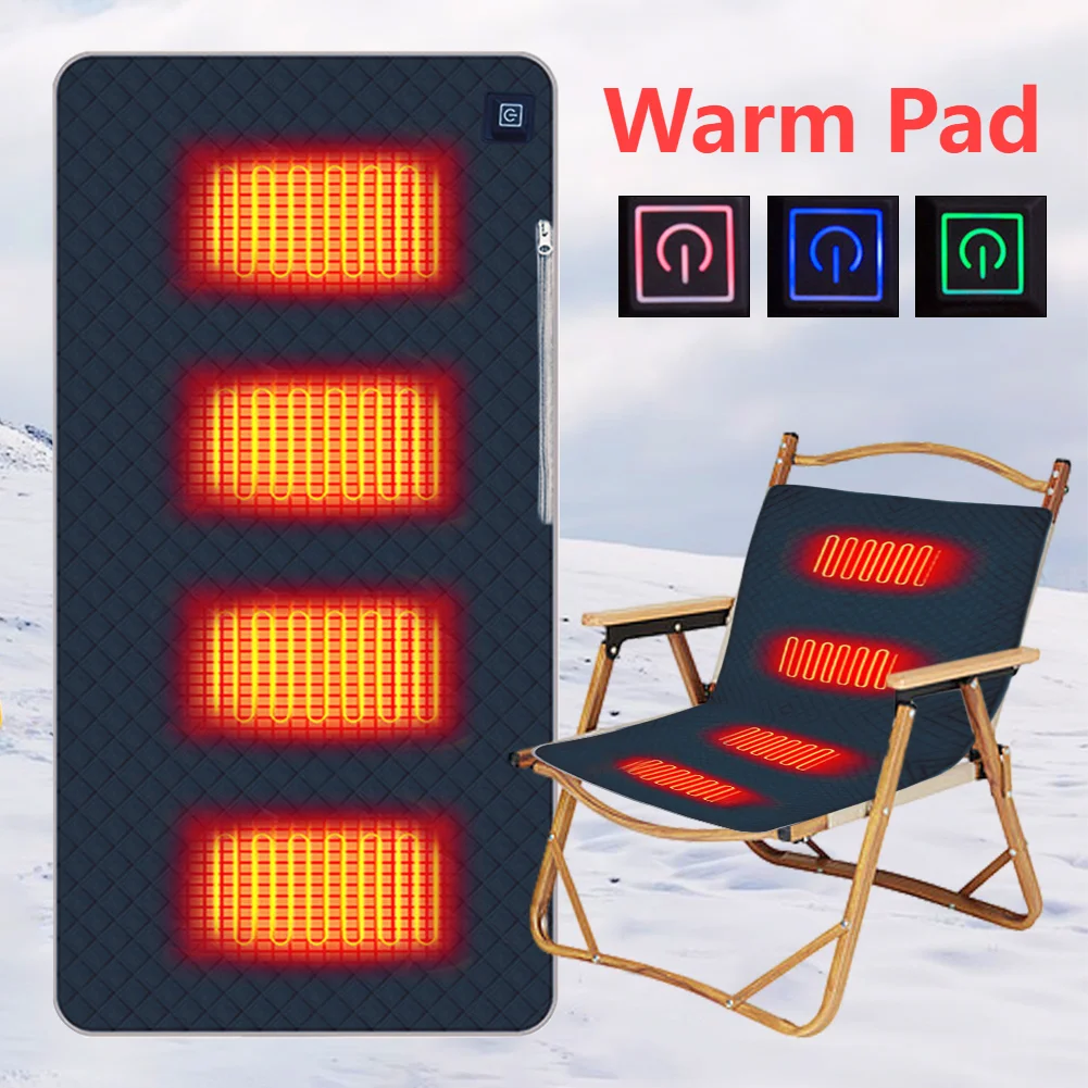 5V Winter Electric Heating Pad Type C/USB Charging 3-Level Adjustable Temperature Heated Chair Cushion Mat for Outdoor Camping