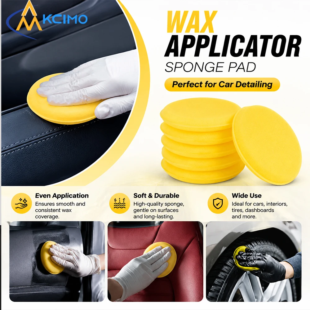 12 Pieces Yellow High-Density Foam Wax Applicator Pads Dual-Sided Reusable Car Polishing Sponges Multi-Purpose Auto Cleaning
