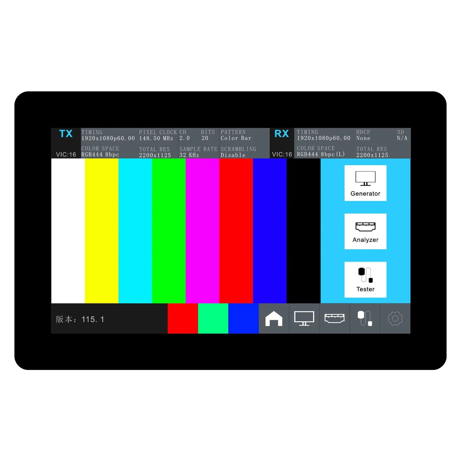

VG820 HD-MI-compatible2.0 Signal Generator & Analyzer 18Gbps with 7-inch Touch Screen Support HDCP/SCDC/HDR Testing