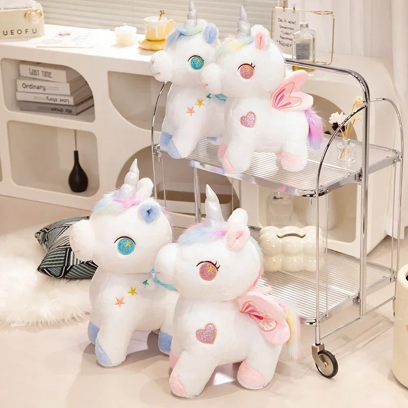 

Cute Colorful Soft Unicorn Plush Toy Cartoon Stuffed Animals Flying Horse Plushies Doll for Girls Gifts for Kawaii Room Decor