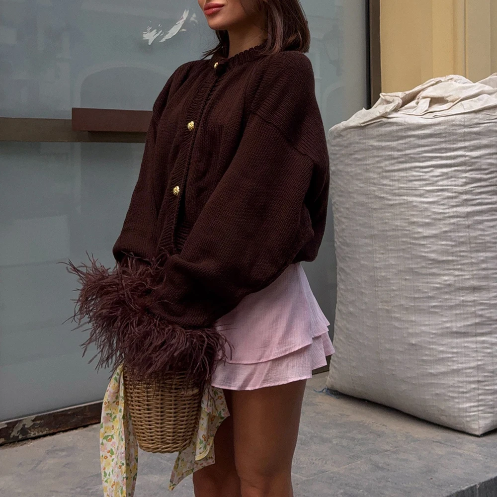 

Европейский и американский женский модный кардиган с рукавами, свитер, универсальный меховой лоскутный осенний топ