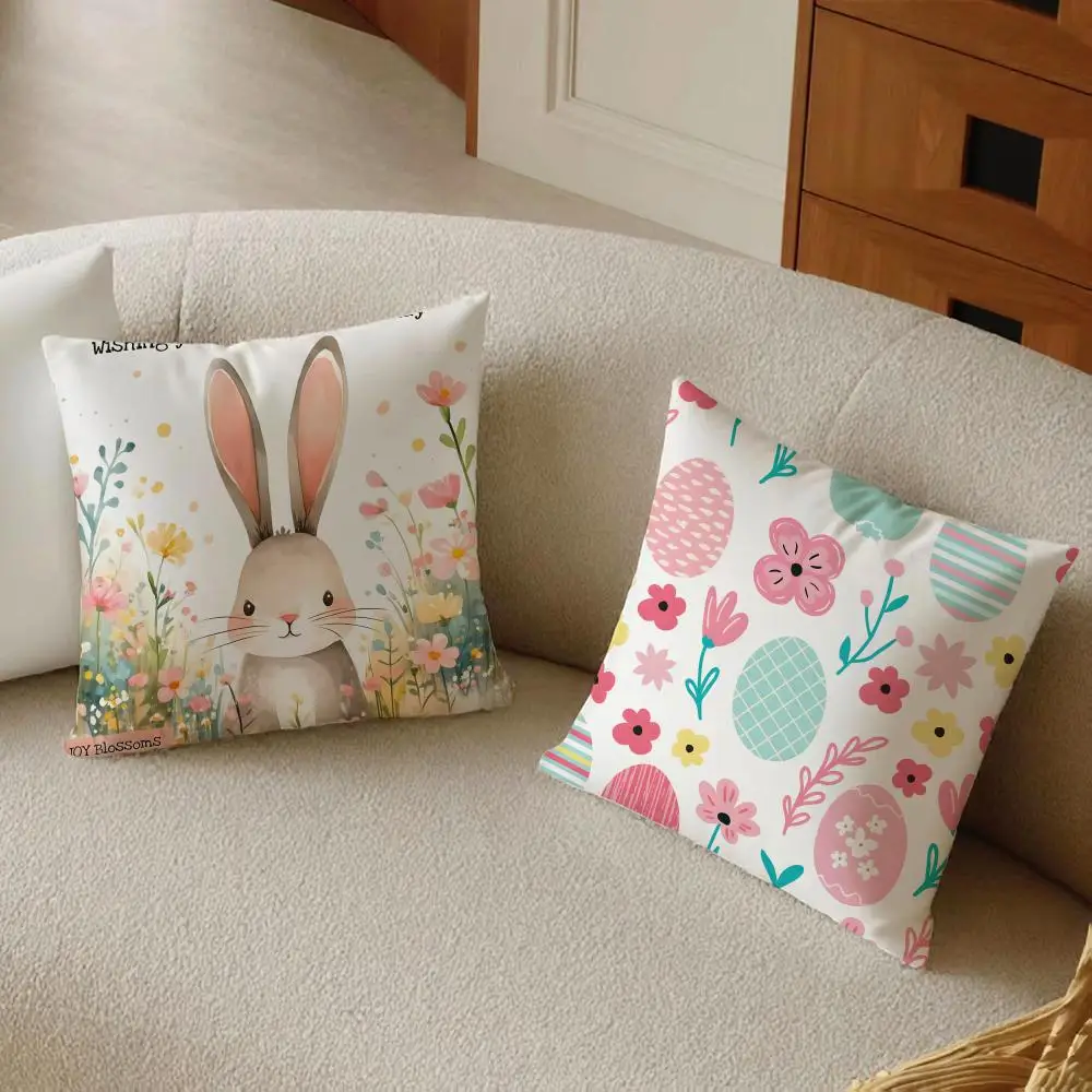 E-Easter Cushion Cover Daily Washable Linen Pillowcase Soft  for Sofa Bed Home Room Decor