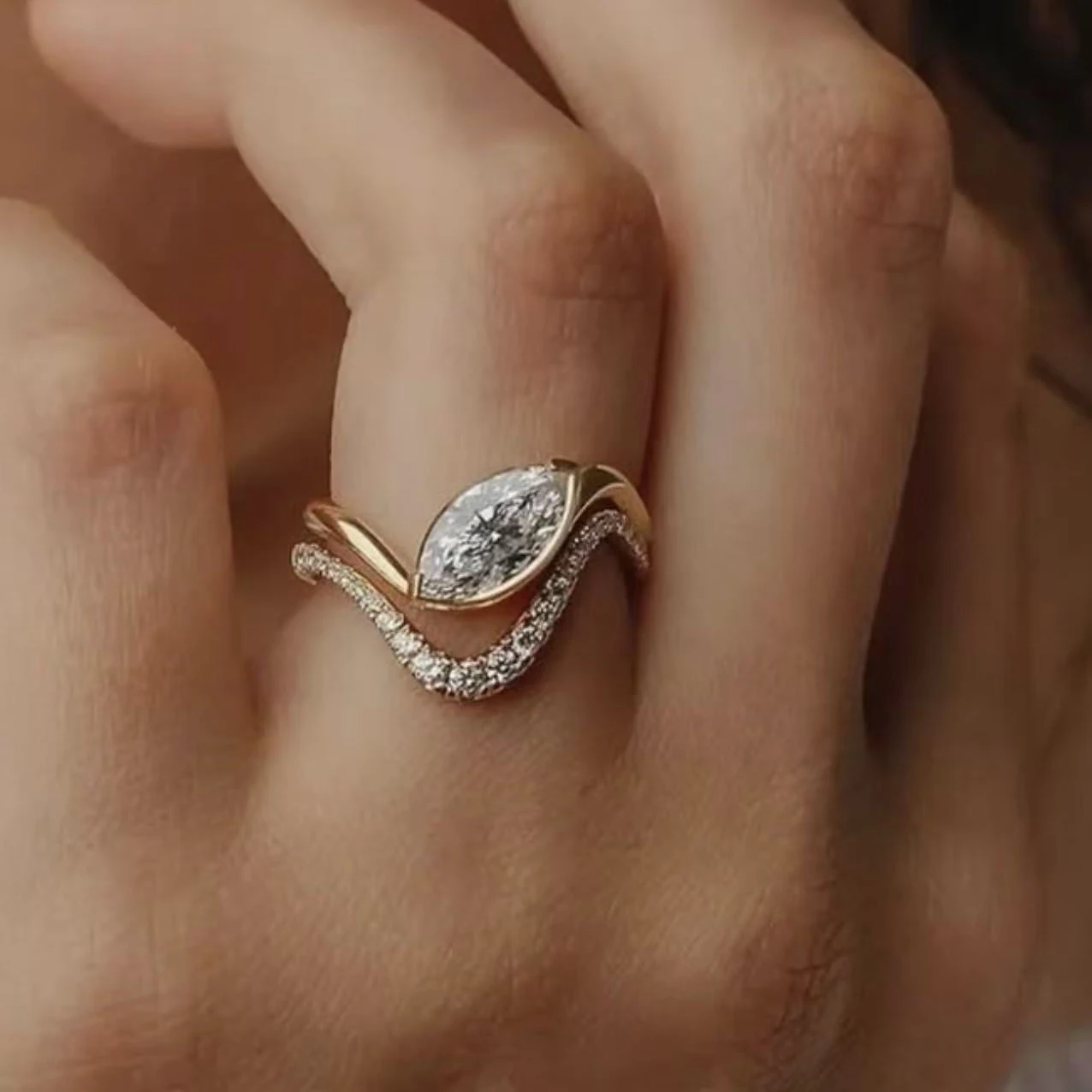 

Набор колец из стерлингового серебра 925 пробы 1 карат с муассанитом маркизы, ювелирные изделия, позолоченные 18 карат, подходит для подарка на день рождения