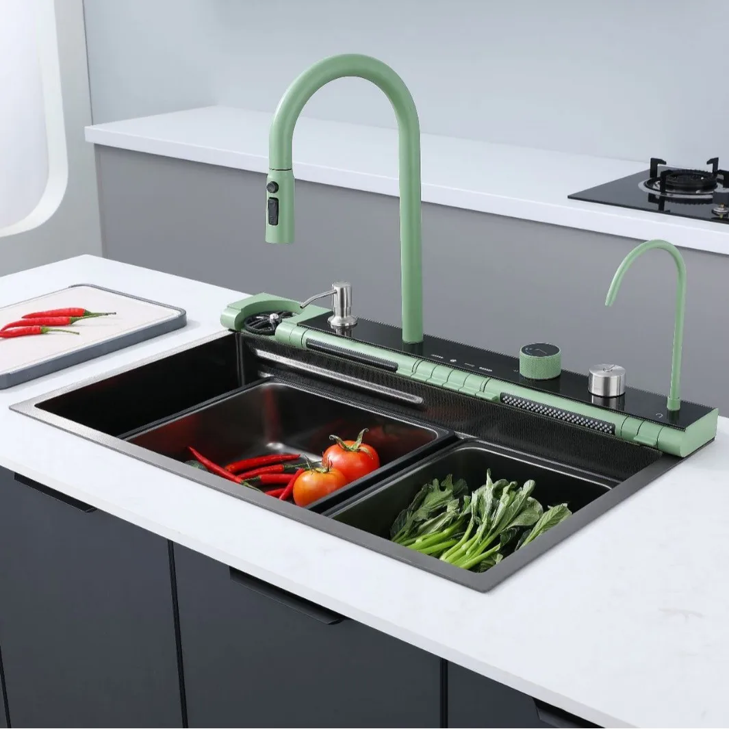 Modern Intelligent Digital Display Multifunctional Waterfall Kitchen Sink Handmade Stainless Steel For Kitchen Use