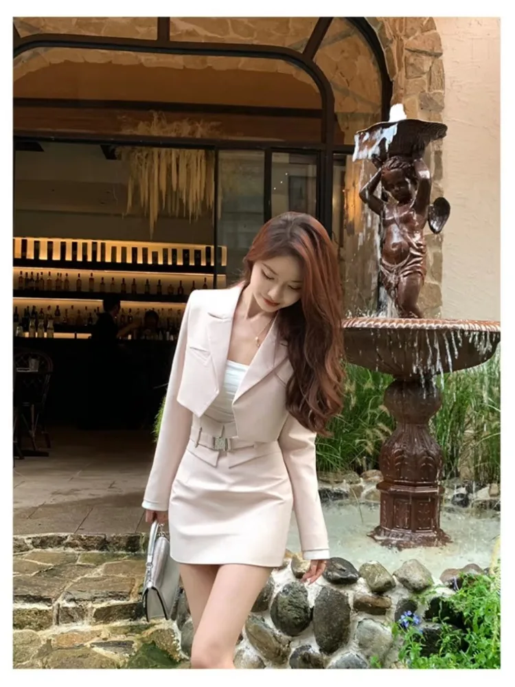 Insozkdg Skirt Suits Women's Jacket Short Blazer Coat Autumn Slim Skirts Business Office Lady Skirts Two Piece Set Woman Solid