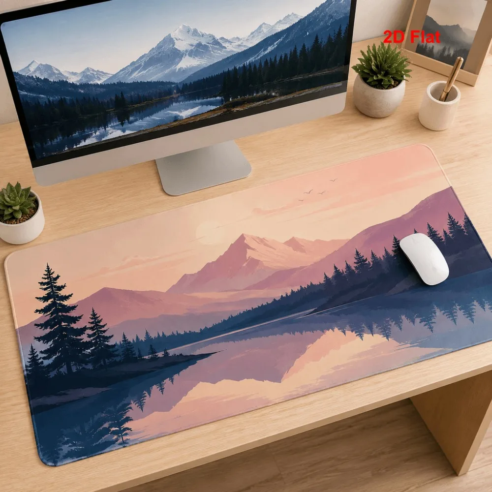 Large-sized table mat, extended mouse pad, scenic mountain and lake art table decoration, computer table accessory, school
