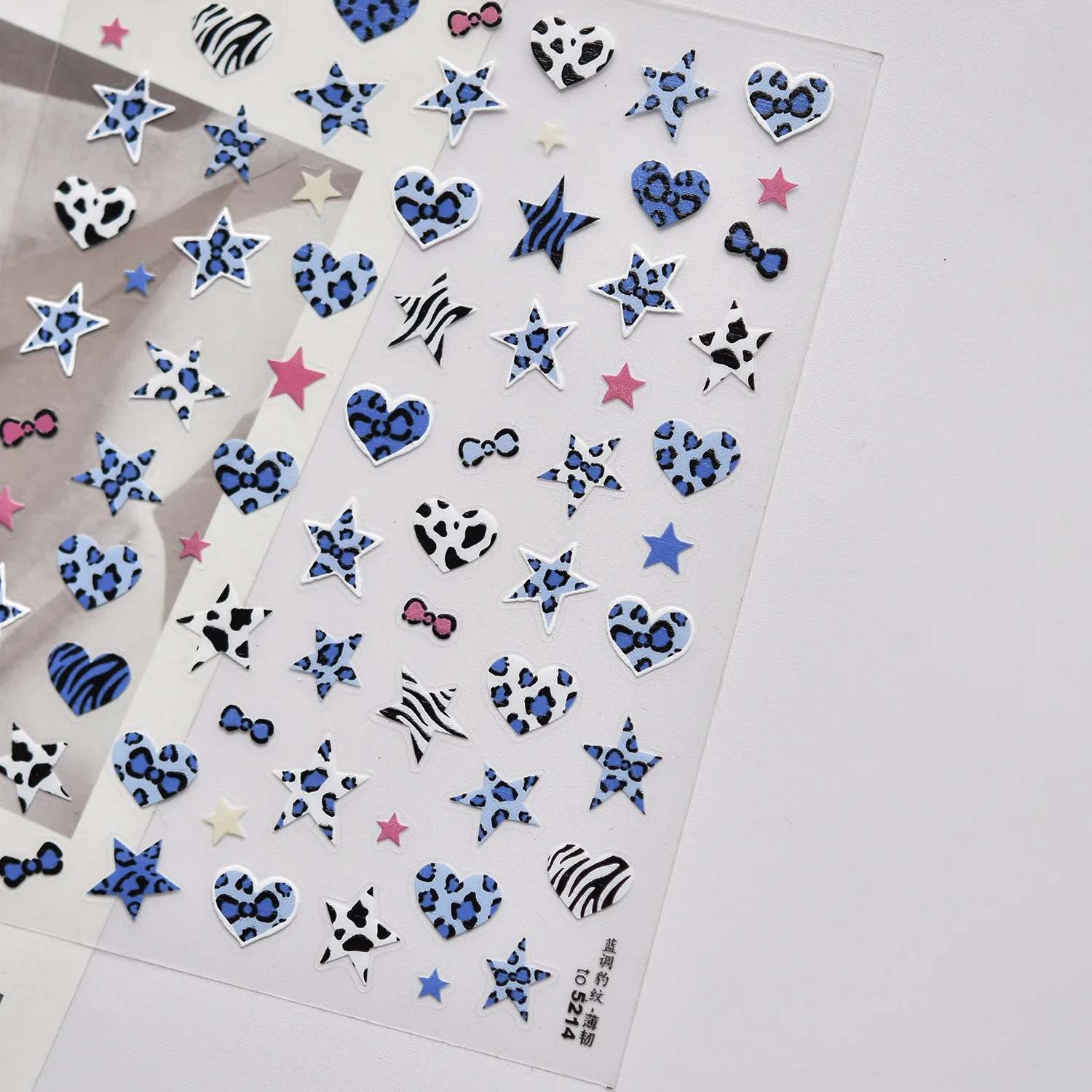 Blu e rosa a forma di stella cuore modello animale leopardo mucca zebra stampa adesivi per unghie di alta qualità decorazioni artistiche design T-5213