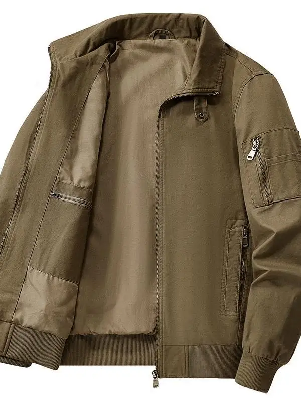 

Мужская куртка из чистого хлопка, повседневная, ветрозащитная, весенне-осенняя, модная, с длинными рукавами, на молнии, без капюшона, стандартного кроя