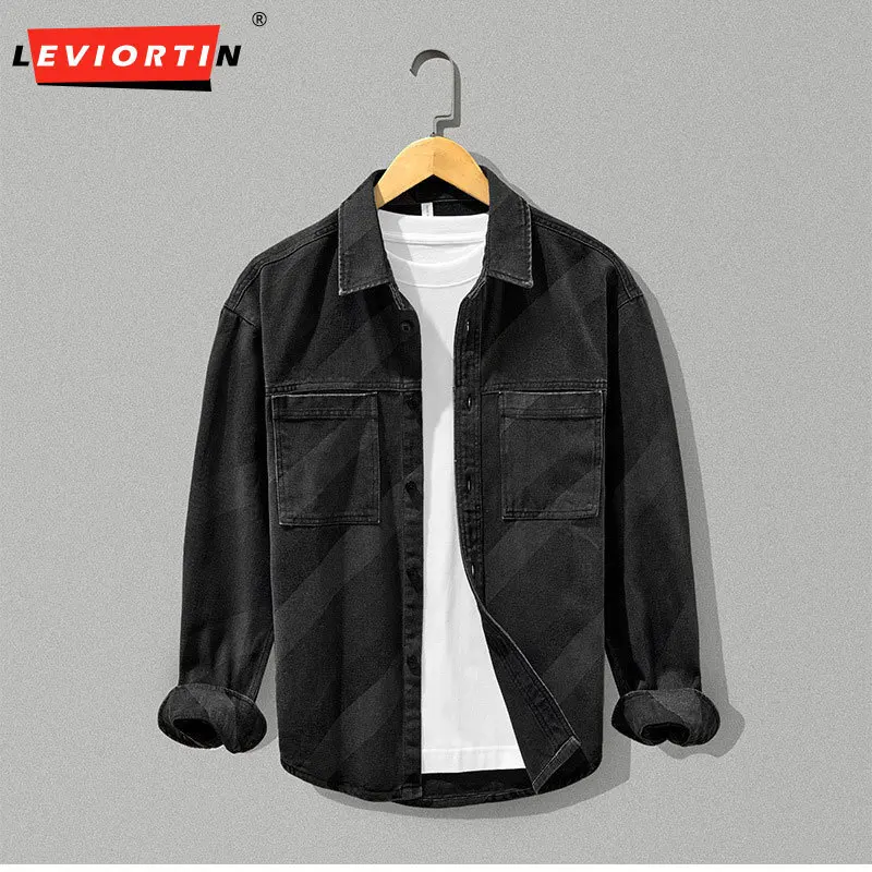 

Весенне-осенняя мужская простая модная свободная толстая модная повседневная универсальная ковбойская рубашка с воротником и длинным рукавом