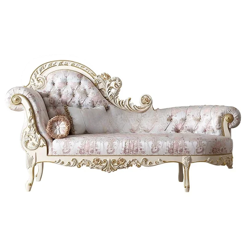 A Palace French classic sticker gold foil solid wood carving princess chair lazy buckle recliner