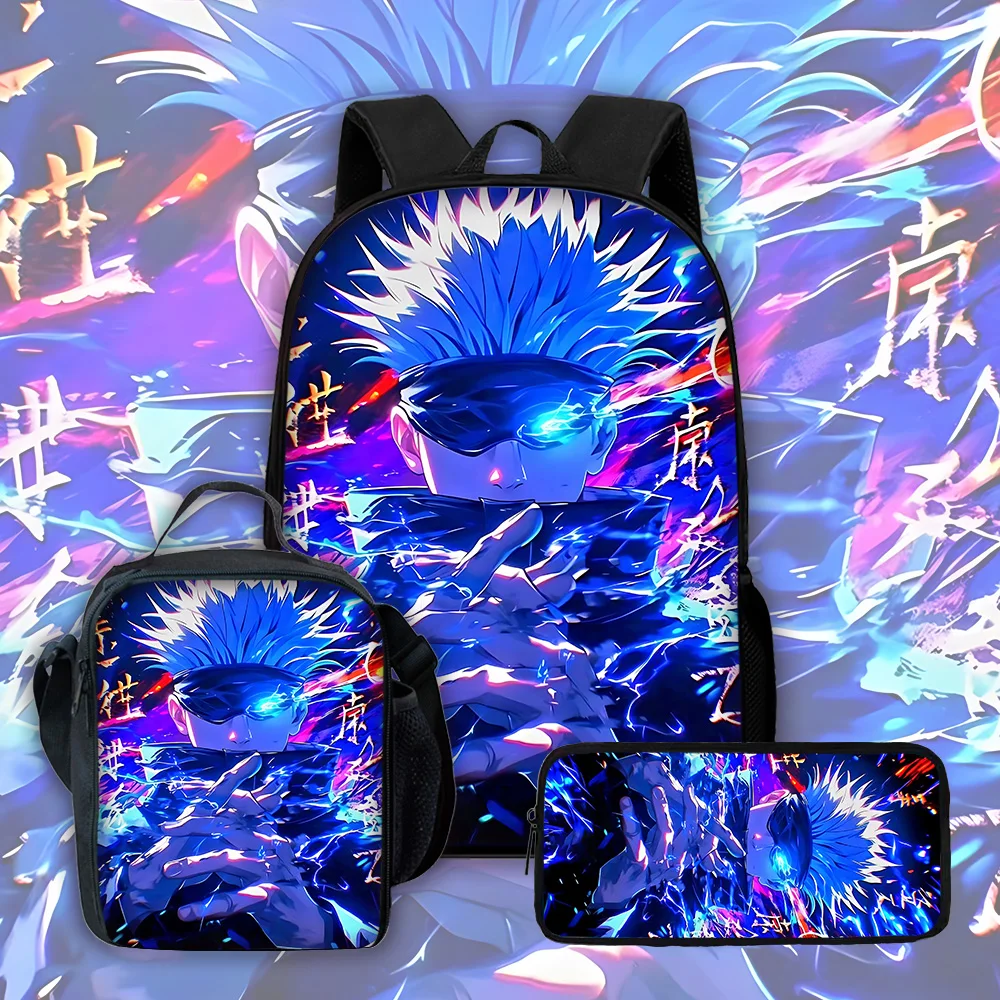 Anime J-JujutsuS K-KaisenS Child School Backpack with Lunch Bags ,Pencil Bags ,School Bags for Boys Girls Best Gift