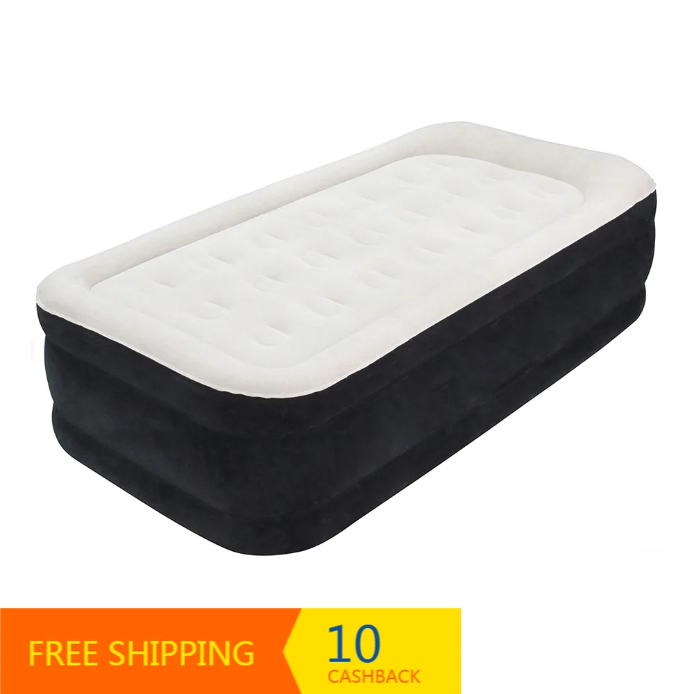 Twin Size Luxury Inflatable Air Mattress Waterproof PVC High-Speed Pump Portable Foldable for Camping Home Guests