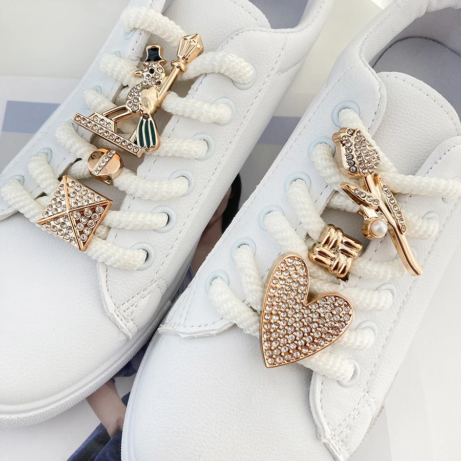 6 uds. De dijes de decoración de cordones de tulipán con forma de corazón de diamante ABS brillante de lujo, adecuados para zuecos Crocs, botas, zapatos de lona, regalo de fiesta