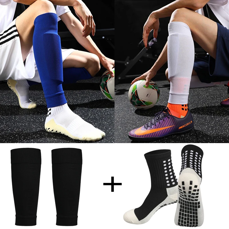 A Set Hight Elasticity Football Shin Guards Adults Kids Sports Legging Cover Outdoor Protection Gear Nop Slip Soccer Socks