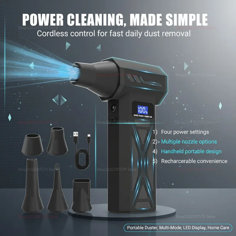 

Портативная воздуходувка P70: Мощный турбовентилятор для уборки дома, 110000 об/мин, для сдувания снега и удаления пыли