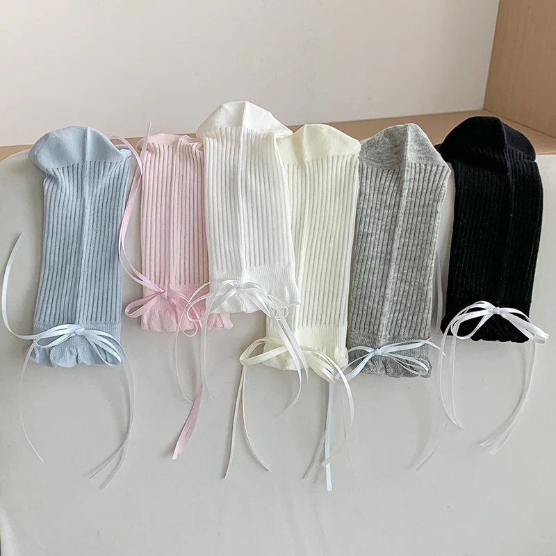 

Women's Socks Japanese Fashion New Preppy Style Girls Sweet Long Socks Bow Cute Trendy Solid Color Breathable Thin Socks Lolita