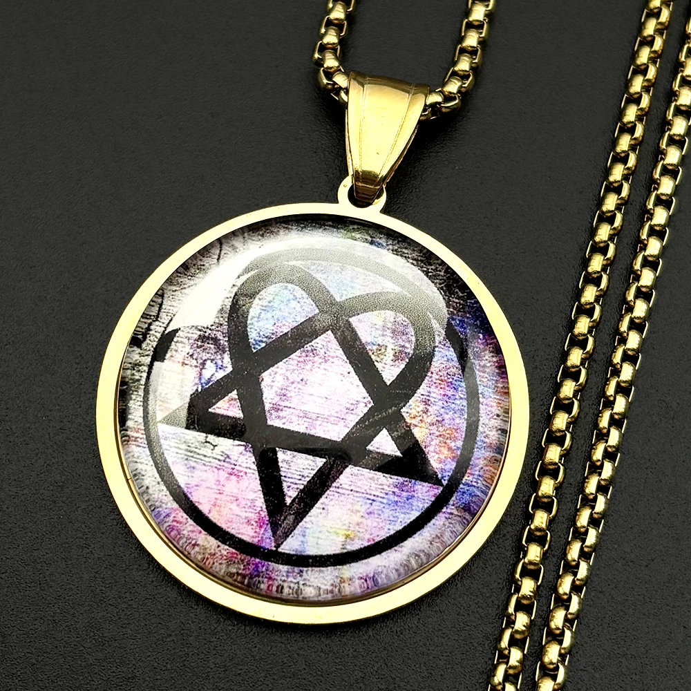 Heartagram Him Love Metallkette für Damen und Herren, Edelstahl, Glas, Herzband, Musik, Rock, Halskette, Hiphop-Schmuck, Geschenke – Detail 5