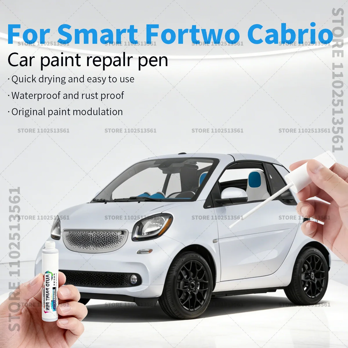 For Smart Fortwo Cabrio Paint Repair Pen Touch Up Scratch Remover DIY Auto Accessories Black Cool Silver Orange Moon White Grey