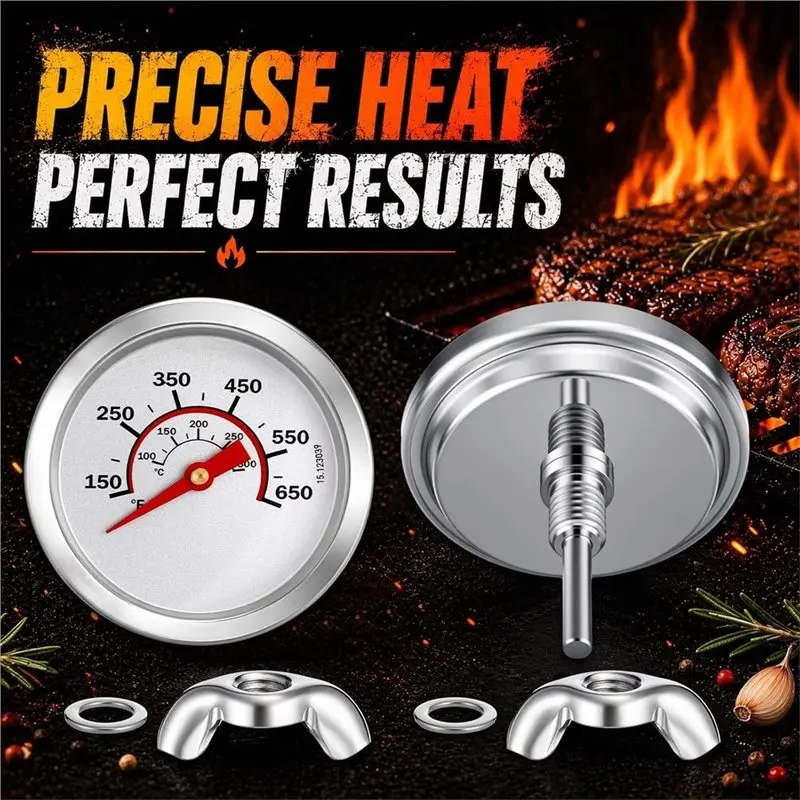A02F-Charcoal Grill Thermometer Gauge 3-Pack For BBQ, 50-800° F Range For Wood Barbecue Heat Indication In For Beef Lamb Meat Co