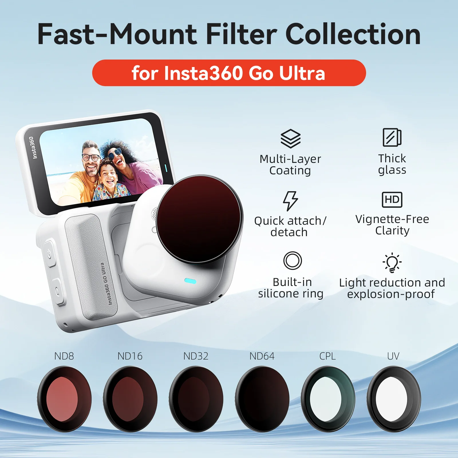 Набор фильтров для объектива aMagisn для камеры Go Ultra с быстрым креплением UV CPL ND8 ND16 ND32 ND64 HD Защитная крышка фильтра Insta 360 Go Ultra