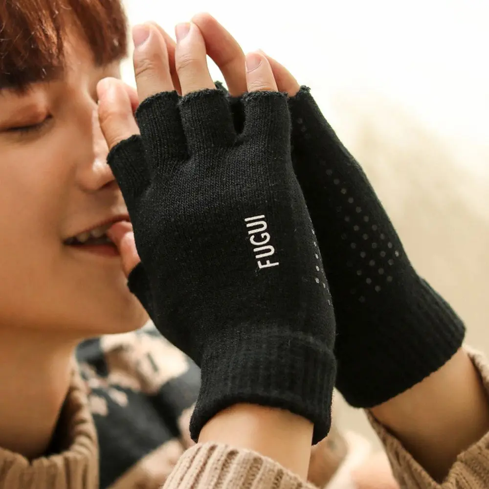 1 زوج دافئ للجنسين النايلون اثنين إصبع قصيرة القيادة القفازات شاشة تعمل باللمس القفازات قفازات ركوب الدراجات رجل قفازات #2