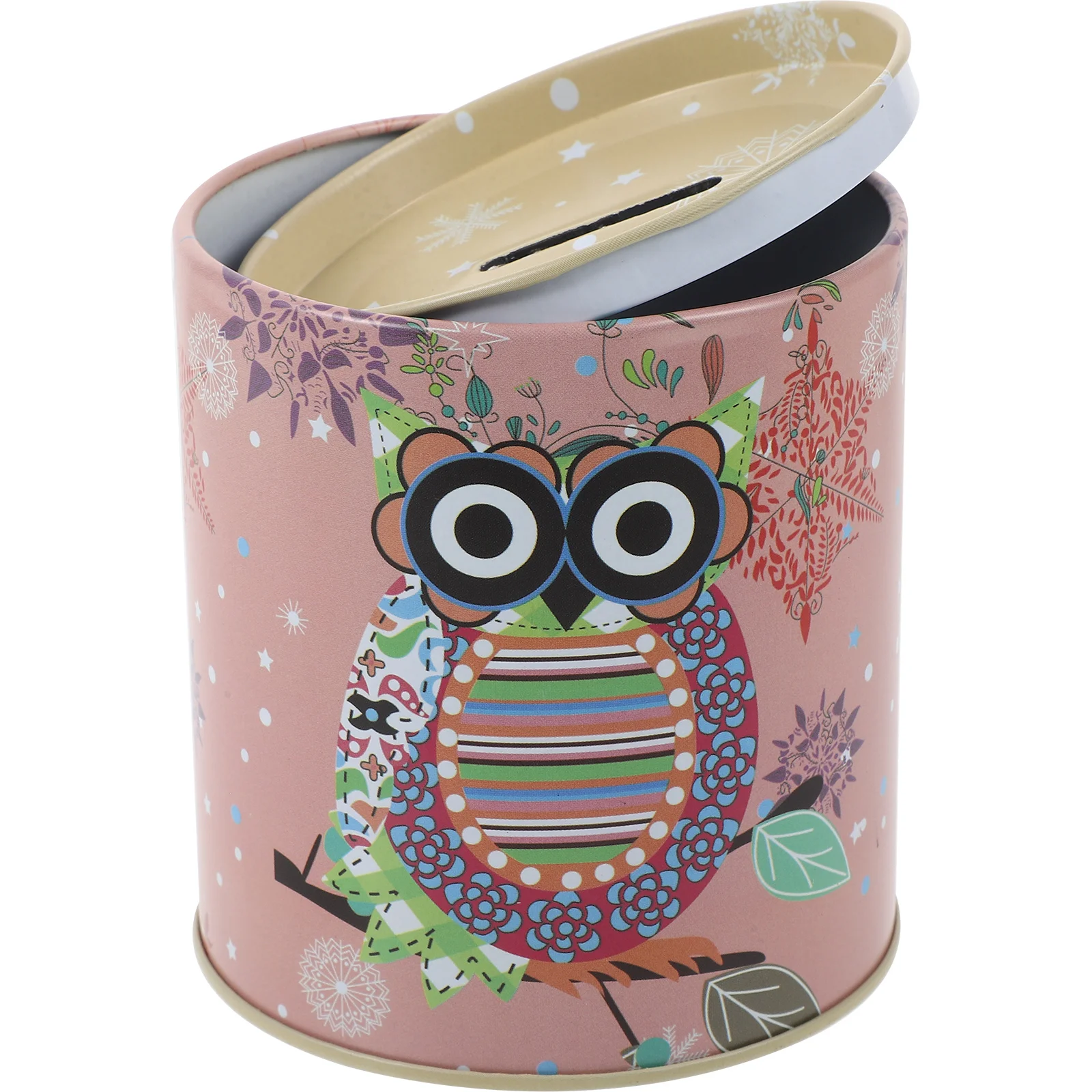 Owl Piggy Bank Banks for Kids Savings Round Cartoon Desktop Coin Container Tinplate Adults Baby Money