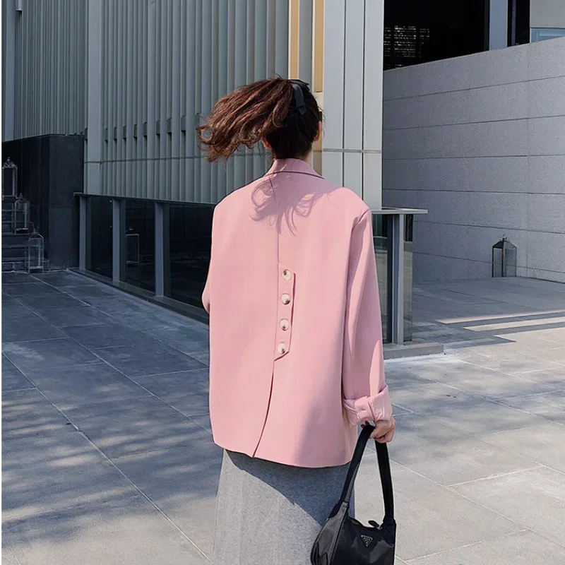 

Luxury Brands Long Sleeve Blazer Women Office Ladies 블레이저 Pink Blazer Casual Jacket Korean Fashion Coats Solid Double-breasted