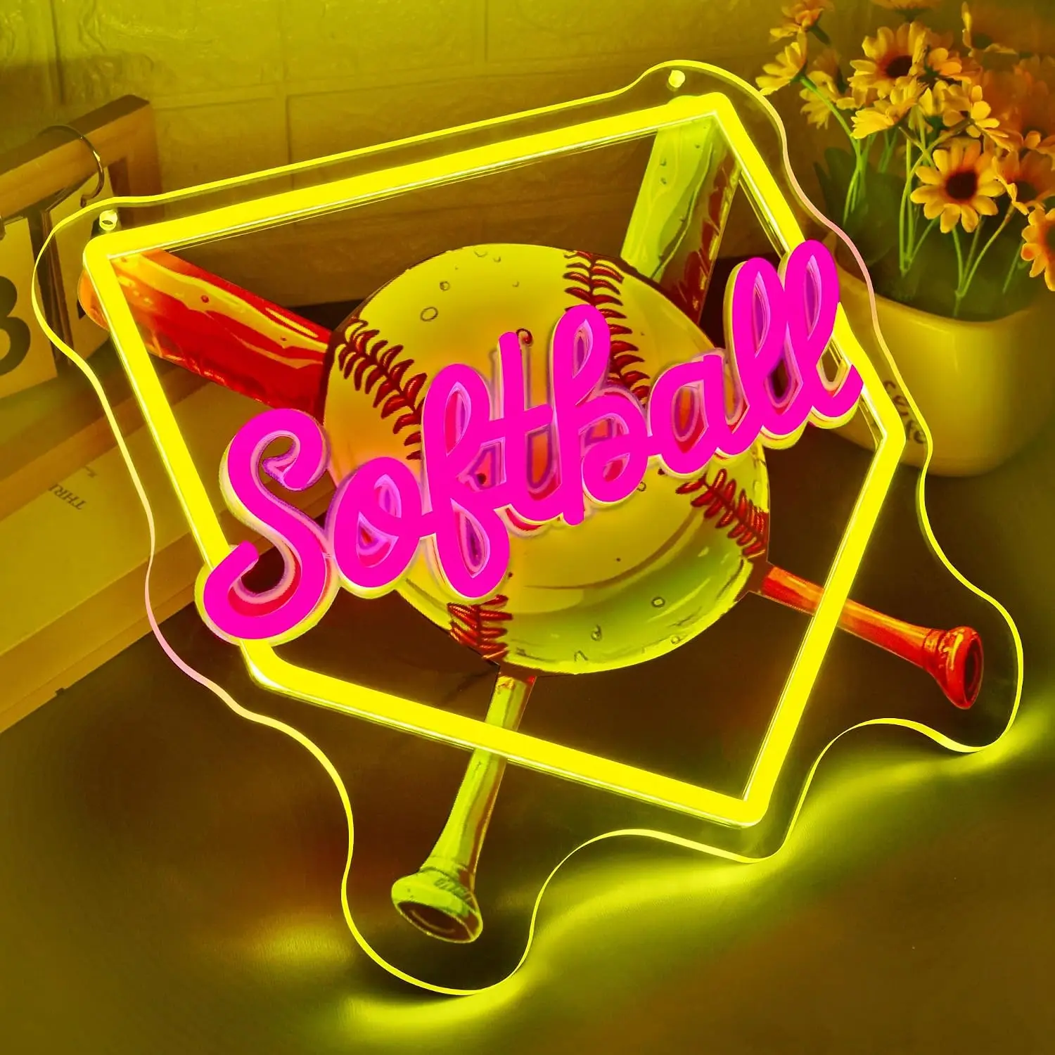 Softball LED Neon Sign USB Powered Neon Light, Christmas Sports Theme Wall Decor Game Room Bar Party Bedroom Neon Lamp Gift