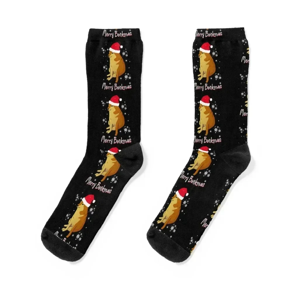

Merry Bonkmas Funny christmas meme - cheems dog gift idea meme for memes lover Socks snow ankle Women Socks Men's