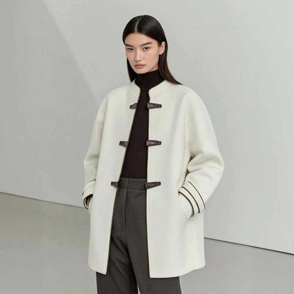 

Женское повседневное шерстяное пальто, модная верхняя одежда, удобная посадка, простой дизайн, классический стиль, осень-зима, без украшения