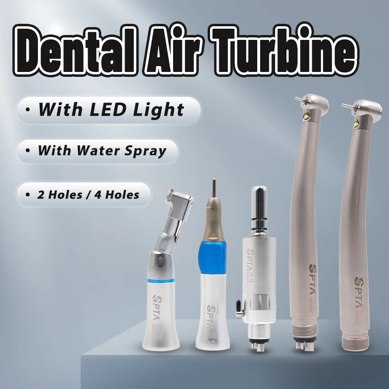 Dental 2pcs LED High and Low Speed Kit External Water Spray Air Turbine Handpiece Kits E-type Air Motor Contra Angle Set 4 Hole