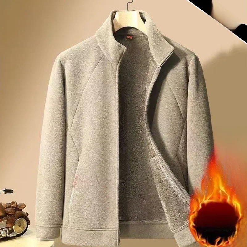 

Мужская утепленная толстовка оверсайз на флисе с воротником-стойкой, повседневная теплая куртка для активного отдыха весной, с длинными рукавами, на молнии