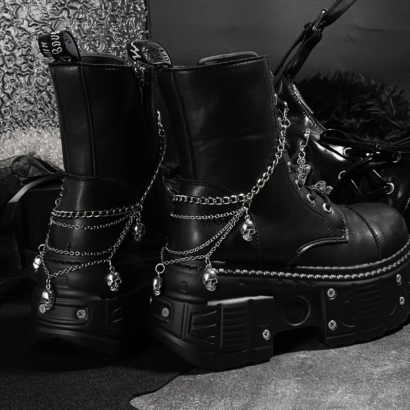 2Pcs Dark Street Skull Multi-layer Shoe Hanging Charms, Metal Boot Decor, Unisex for Daily Wear, Halloween Party & Gifts