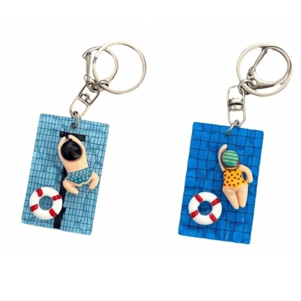Small Acrylic Pool Floating Board Keychain Blue Yellow Decorative Swimming Figure Pendant Alloy Creative Bag Charm Student